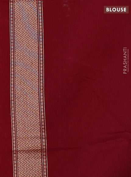 Banarasi silk cotton saree maroon with allover thread & zari woven buttas and temple design zari woven border