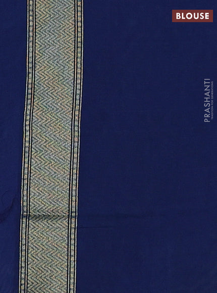 Banarasi silk cotton saree peacock blue with allover thread & zari woven buttas and temple design zari woven border