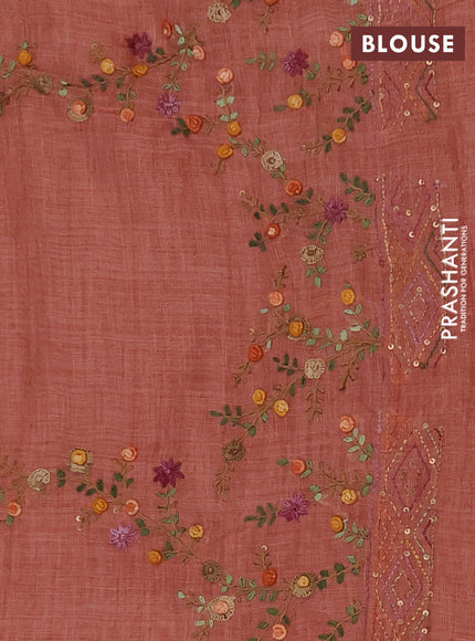 Tissue linen saree red with embroidery buttas and embroidery pallu