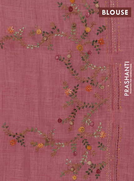 Tissue linen saree light pink with embroidery buttas and embroidery pallu
