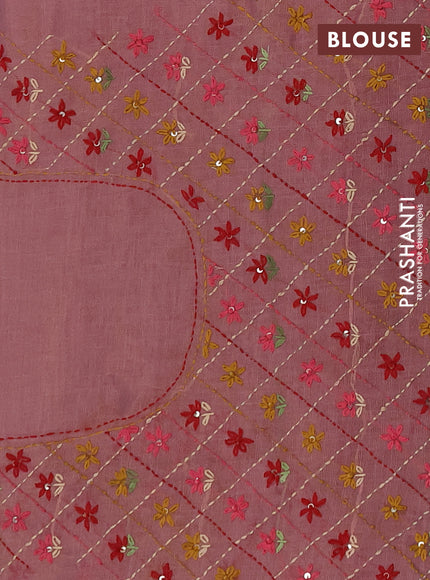 Tissue linen saree light pink and maroon with embroidery buttas and embroidery pallu