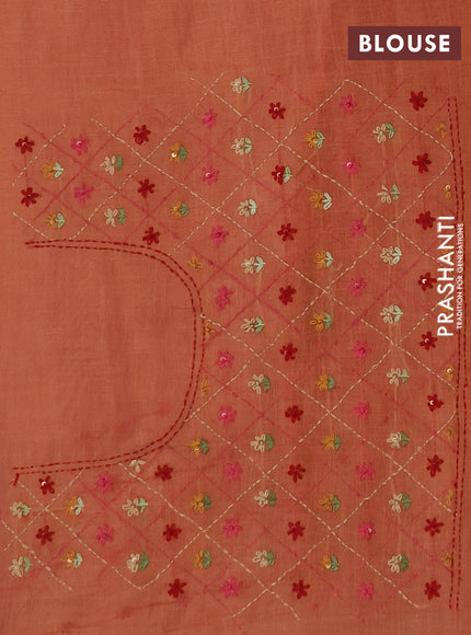 Tissue linen saree red and maroon with embroidery buttas and embroidery pallu