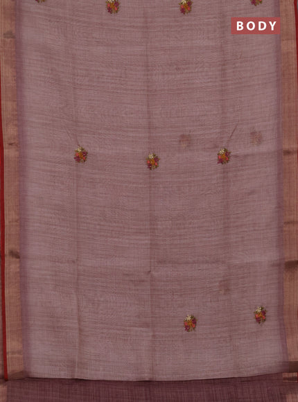 Linen cotton saree pastel purple with embroidery buttas and embroidery pallu