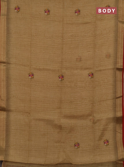 Linen cotton saree sandal with embroidery buttas and embroidery pallu