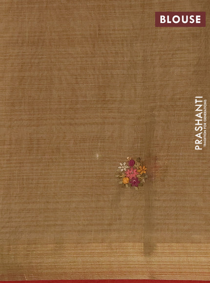 Linen cotton saree sandal with embroidery buttas and embroidery pallu