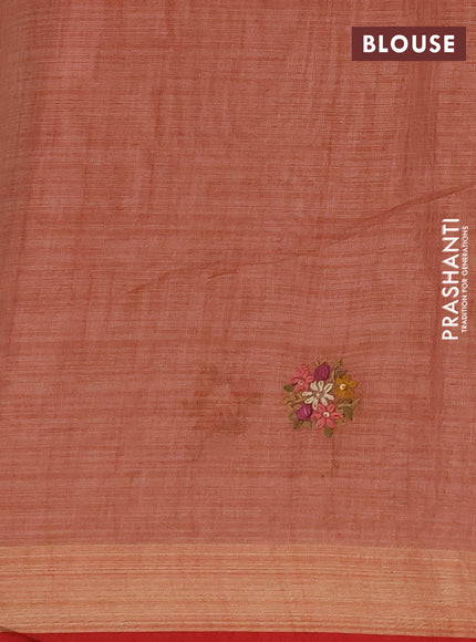 Linen cotton saree peach shade with embroidery buttas and embroidery pallu