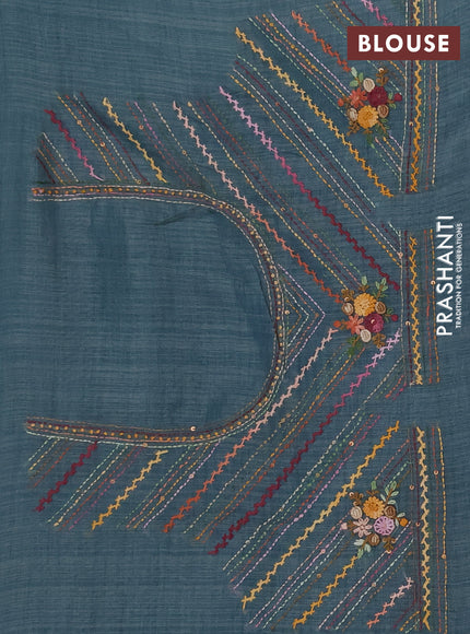 Linen cotton saree pastel blue with embroidery buttas and embroidery pallu