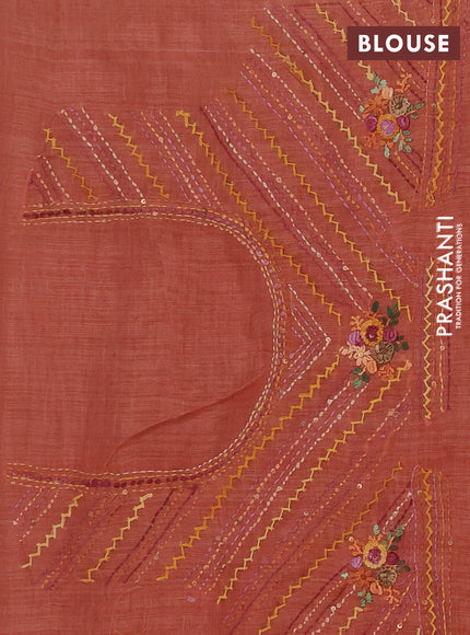 Linen cotton saree peach shade with embroidery buttas and embroidery pallu