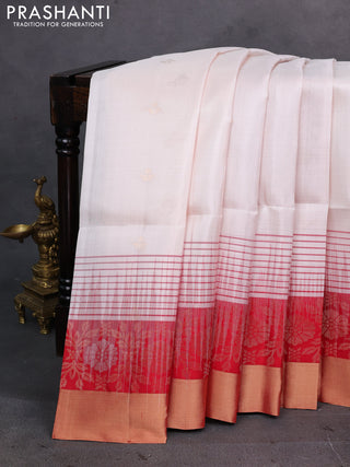 Cream & Red Pure Soft Silk Saree - Buttas