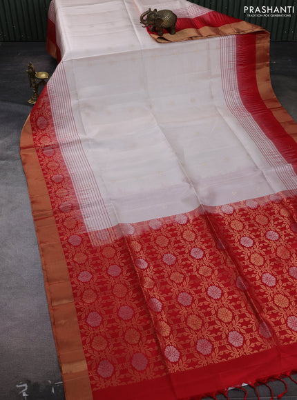 Cream & Red Pure Soft Silk Saree - Buttas