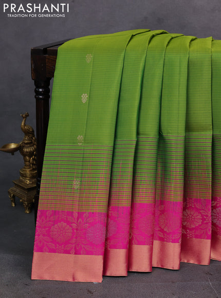 Green & Pink Pure Soft Silk Saree - Buttas
