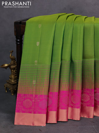 Green & Pink Pure Soft Silk Saree - Buttas