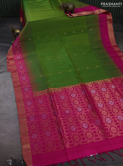 Green & Pink Pure Soft Silk Saree - Buttas