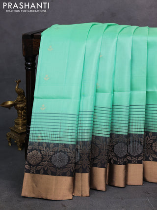 Teal & Black Pure Soft Silk Saree - Buttas
