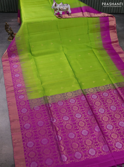 Green & Magenta Pink Pure Soft Silk Saree - Buttas