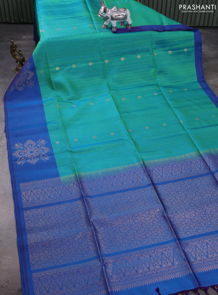 Teal Green & Blue Pure Soft Silk Saree - Weaves