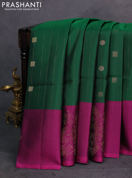 Green & Magenta Pink Pure Soft Silk Saree - Weaves