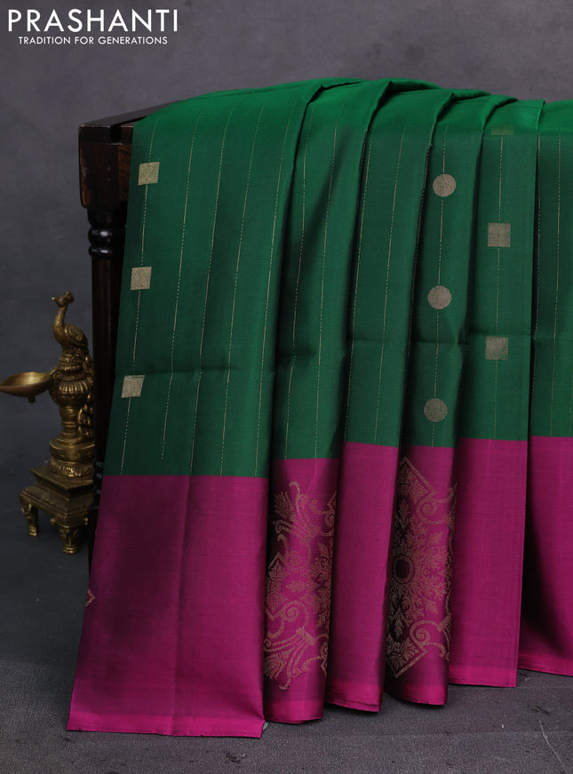Green & Magenta Pink Pure Soft Silk Saree - Weaves