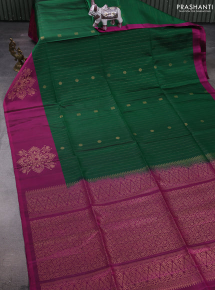 Green & Magenta Pink Pure Soft Silk Saree - Weaves