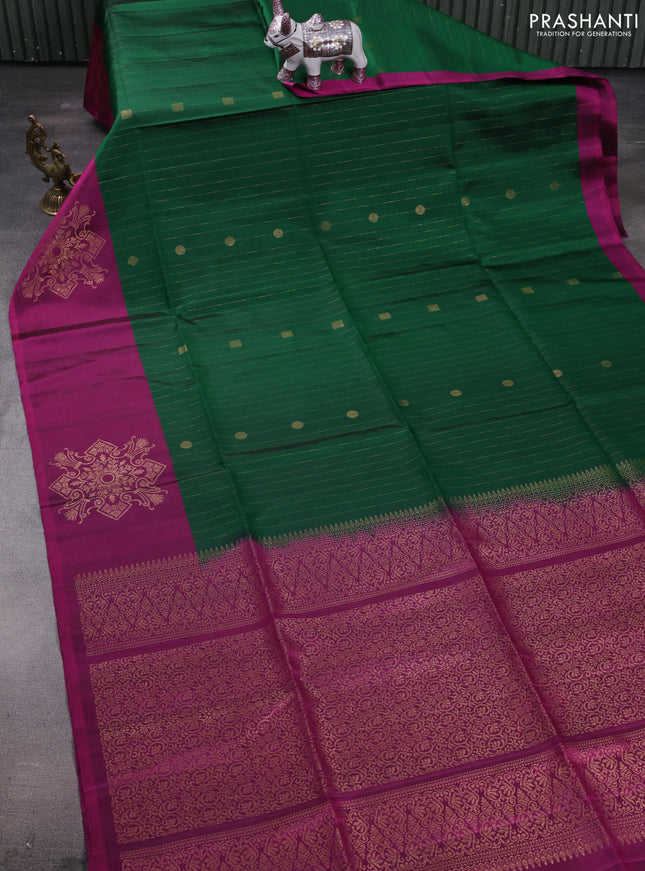 Green & Magenta Pink Pure Soft Silk Saree - Weaves