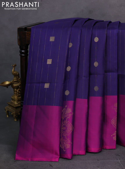 Navy Blue & Magenta Pink Pure Soft Silk Saree - Weaves
