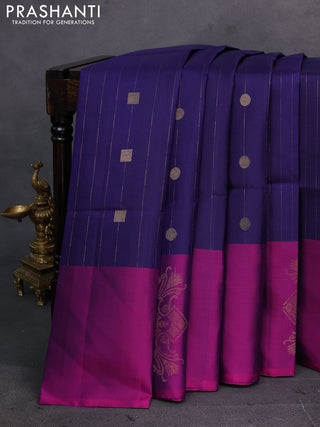 Navy Blue & Magenta Pink Pure Soft Silk Saree - Weaves
