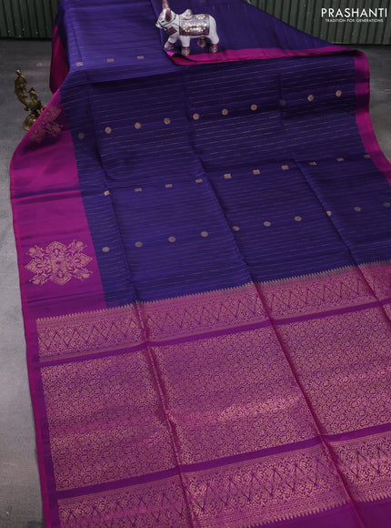 Navy Blue & Magenta Pink Pure Soft Silk Saree - Weaves