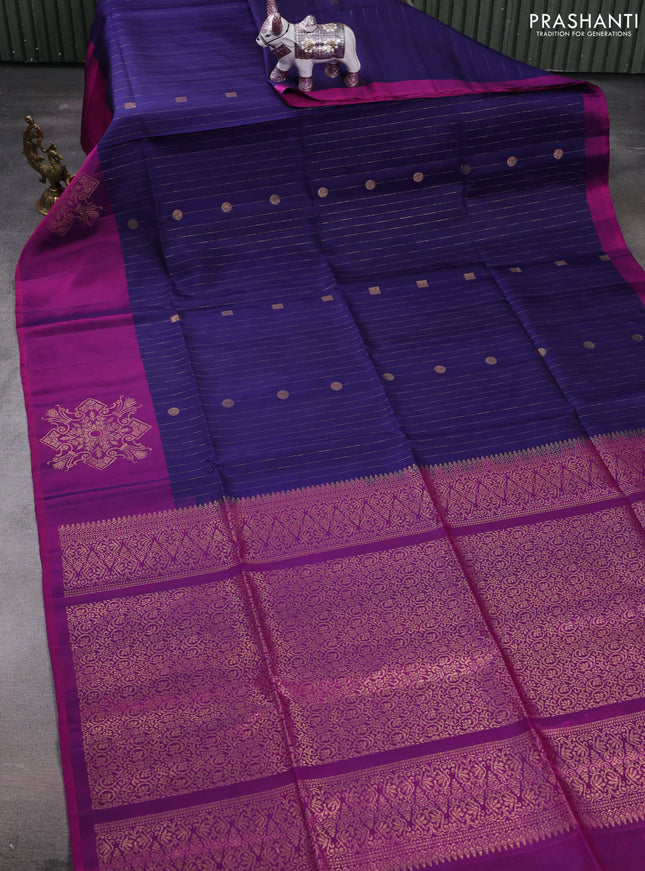 Navy Blue & Magenta Pink Pure Soft Silk Saree - Weaves