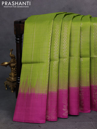 Green & Magenta Pink Pure Soft Silk Saree - Weaves