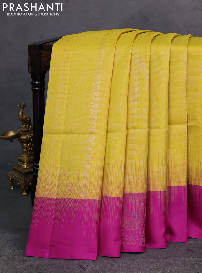 Yellow & Magenta Pink Pure Soft Silk Saree - Weaves