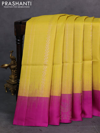 Yellow & Magenta Pink Pure Soft Silk Saree - Weaves