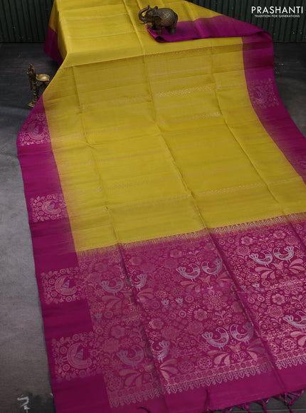 Yellow & Magenta Pink Pure Soft Silk Saree - Weaves