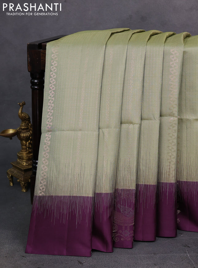 Elaichi Green & Wine Pure Soft Silk Saree - Weaves