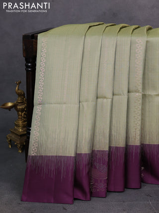 Elaichi Green & Wine Pure Soft Silk Saree - Weaves