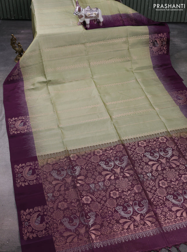 Elaichi Green & Wine Pure Soft Silk Saree - Weaves