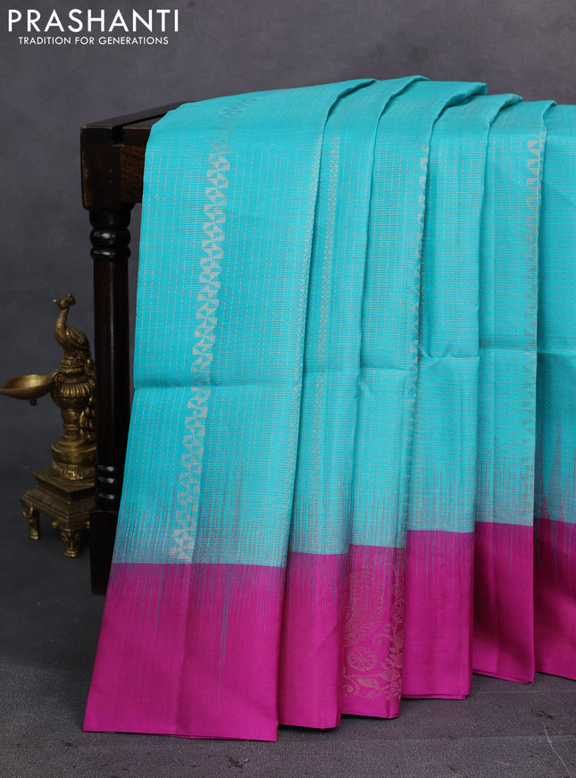 Teal Blue & Magenta Pink Pure Soft Silk Saree - Weaves