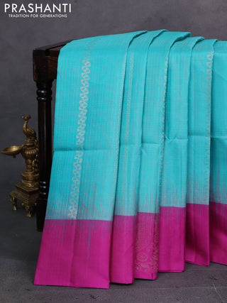 Teal Blue & Magenta Pink Pure Soft Silk Saree - Weaves