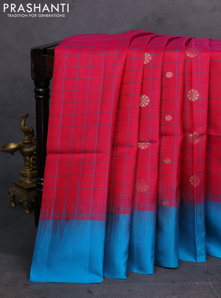 Pink & Cs Blue Pure Soft Silk Saree - Checks
