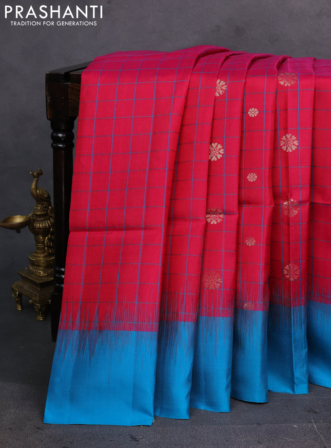 Pink & Cs Blue Pure Soft Silk Saree - Checks