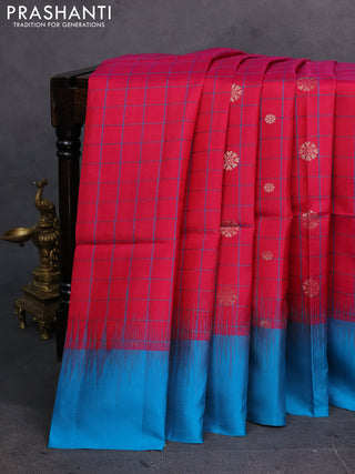 Pink & Cs Blue Pure Soft Silk Saree - Checks