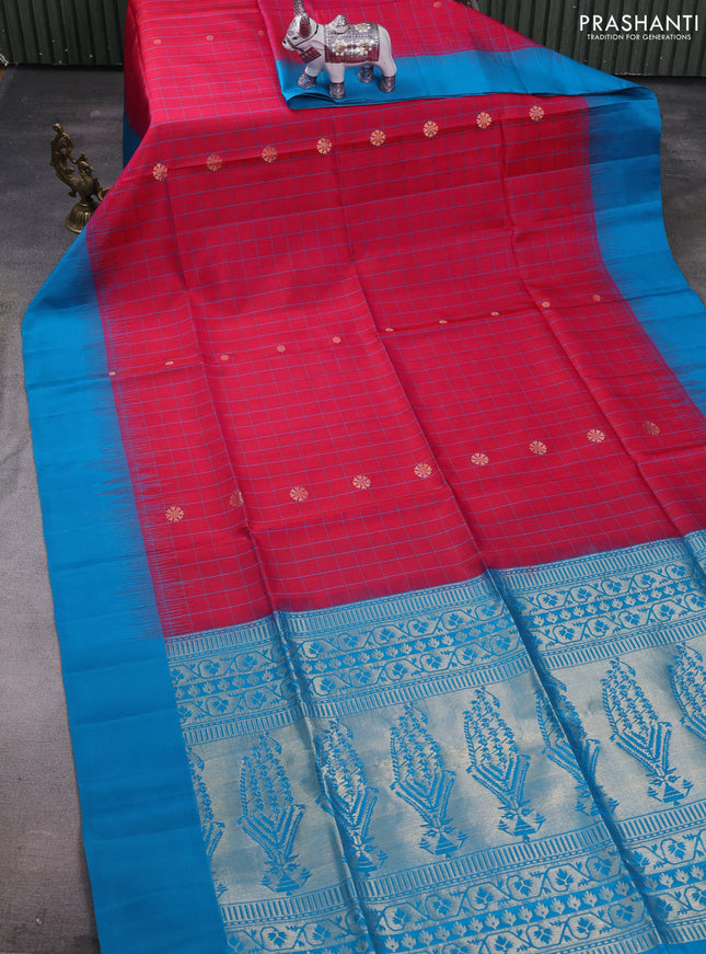 Pink & Cs Blue Pure Soft Silk Saree - Checks