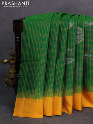 Green & Yellow Pure Soft Silk Saree - Checks