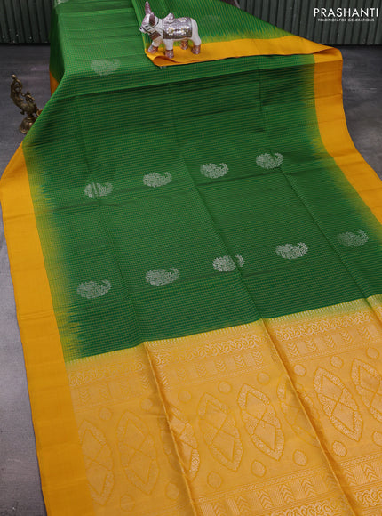 Green & Yellow Pure Soft Silk Saree - Checks