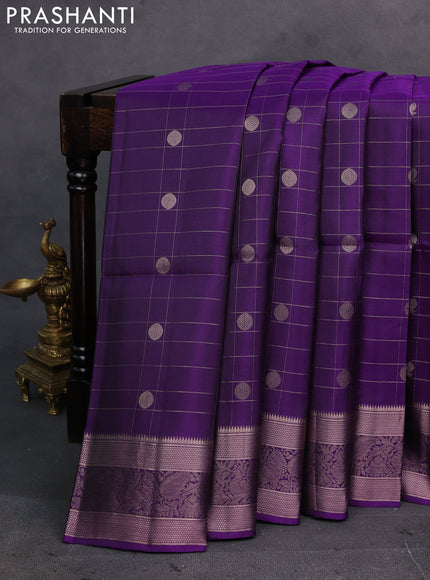 Purple Pure Soft Silk Saree - Checks