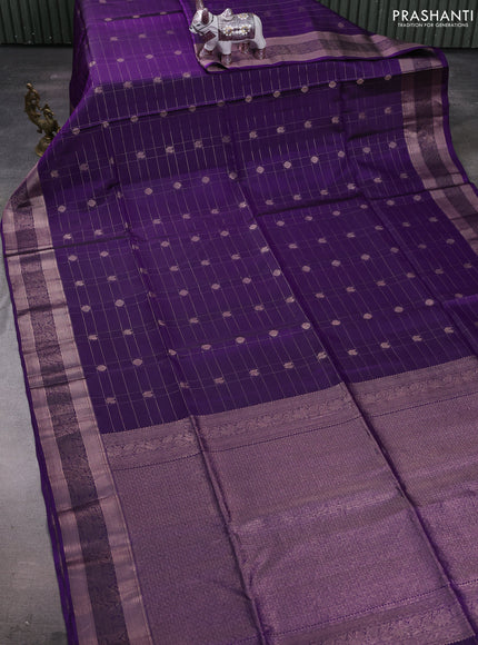 Purple Pure Soft Silk Saree - Checks