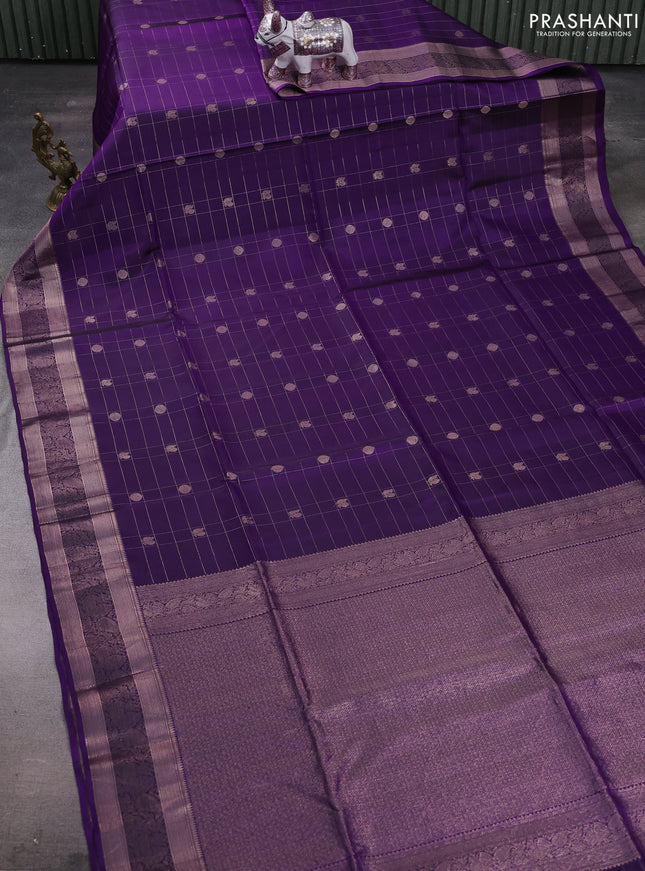 Purple Pure Soft Silk Saree - Checks
