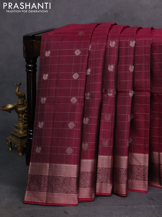 Maroon Pure Soft Silk Saree - Checks