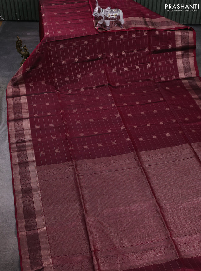 Maroon Pure Soft Silk Saree - Checks