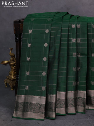 Bottle Green Pure Soft Silk Saree - Checks