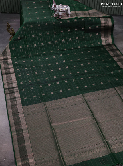 Bottle Green Pure Soft Silk Saree - Checks